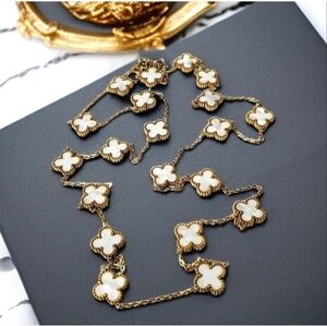 Luxury 18k Gold Plated Clover Mother Of Pearl 20 Quatrefoil Necklace 35"